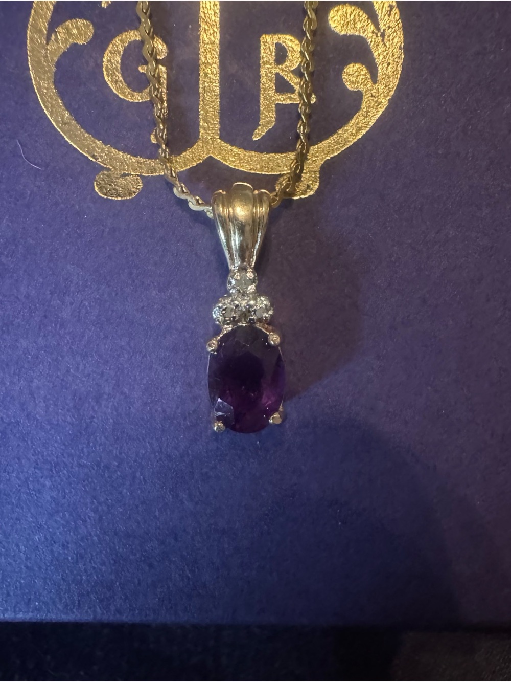 Sterling Silver Amethyst Pendant Necklace with Clear Accent Stones - Purple